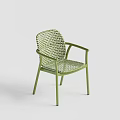 Green Woven Dining Chair With Armrests And Sleek Metal Frame Design