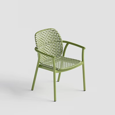 Green Woven Dining Chair With Armrests And Sleek Metal Frame Design 3d model