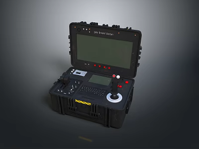 Rugged Portable Industrial Computer Console With Display Screen Control Buttons And Joystick 3d model