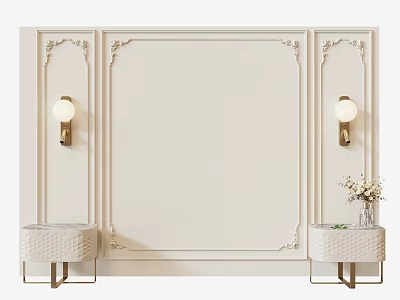 French bedroom background wall line bedroom background wall bedside table vase 3d model