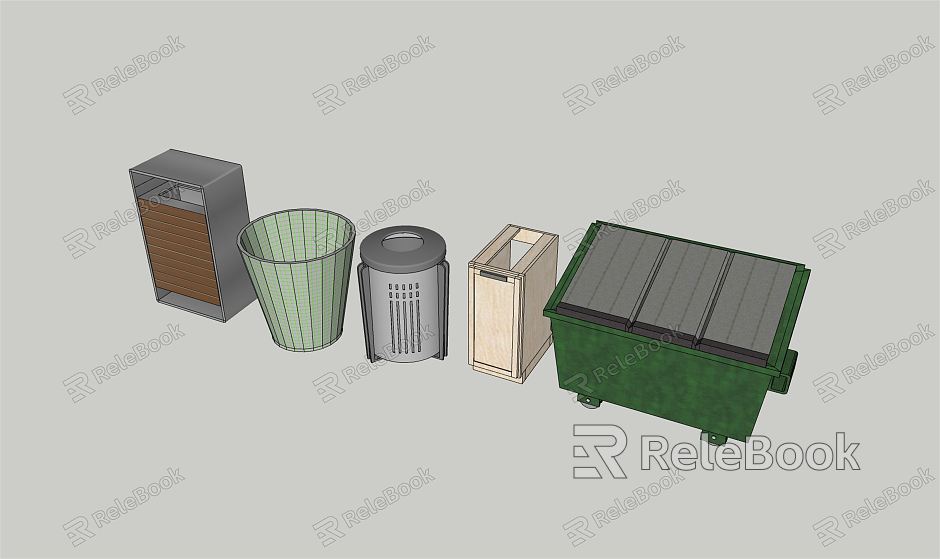 Modern trash can garbage sorting station garbage bin garbage room sorting bin model