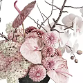 Elegant Flower Arrangement in Vase with Pink Leaves White Orchids and Branches