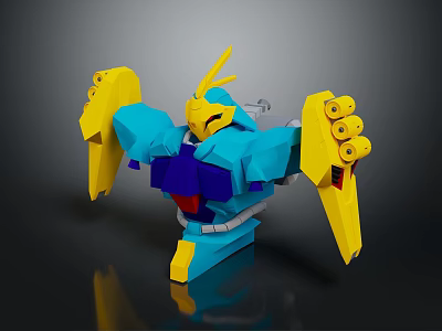 Blue Yellow Purple Mechanical Character Creature 3D Model Design With Sharp Appendages And Wings 3d model