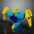 Blue Yellow Purple Mechanical Character Creature 3D Model Design With Sharp Appendages And Wings 3d model
