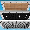 Modern Ceiling Design Options Featuring Wooden Stripes Black Squares Grid And Lighting Fixtures