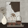 Ji Tea Set Hanging Paintings Dried Flowers Display Ornaments Combination 3d model