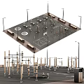 Outdoor Fitness Area With Parallel Bars Pull Up Bars And Basketball Court Design