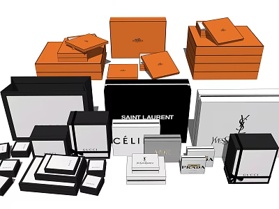 Decorative Ornament Set with YSL CELINE Saint Laurent Brand Orange Black White Stacked Boxes 3d model