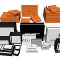 Decorative Ornament Set with YSL CELINE Saint Laurent Brand Orange Black White Stacked Boxes