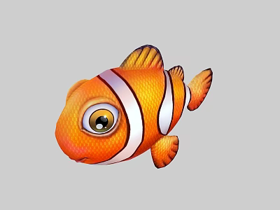 Vibrant Orange Clownfish With White Stripes And Large Eyes Aquatic Marine Creature 3d model