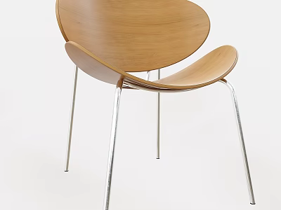Modern Single Chair With Wooden Curved Seat And Metal Legs Design 3d model