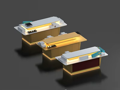 Modern Display Shelves with LED Lighting and White Gold Design for Retail Showrooms 3d model