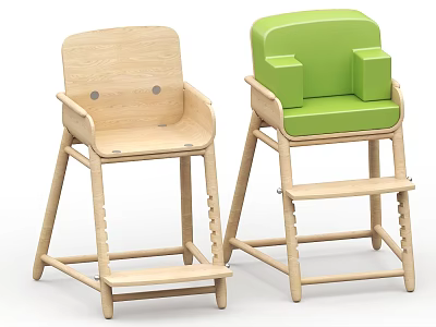 Two Light Wooden Child Chairs With Green Padded Seat And Armrests 3d model