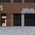Modern Storefront with Wooden Slats Logo SFEEL Sign Glass Doors and Potted Plant