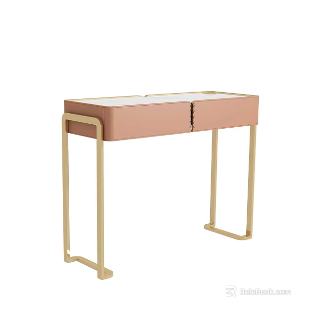 Modern Blush Pink Dressing Table With Golden Metal Legs And Storage Drawers 3d model 