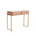 Modern Blush Pink Dressing Table With Golden Metal Legs And Storage Drawers
