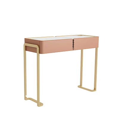 Modern Blush Pink Dressing Table With Golden Metal Legs And Storage Drawers 3d model