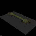 Industrial Flatbed Railcar With Metal Frame And Wheels On Railway Tracks