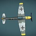World War II Gray and Yellow Fighter Aircraft with Black and White Cross Insignia Propeller