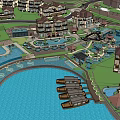 Waterfront Residential Community With Villas Boats And Green Landscape Design