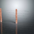 Wooden Fence With Barbed Wire And Wooden Posts Showing Reflection On Gray Surface