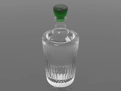 Elegant Clear Crystal Glass Bottle With Green Cap And Vertical Ribbed Design 3d model
