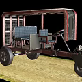Vintage Red Tricycle With Passenger Seat And Black Wheels On Dirt Road