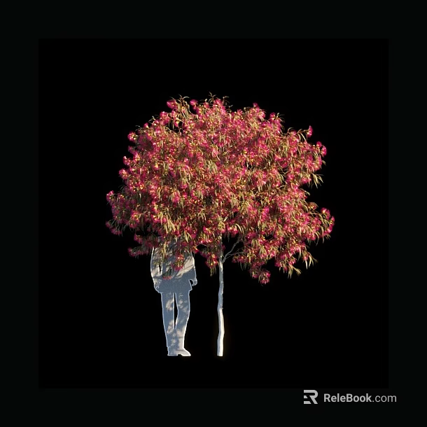 Lush Arbor With Pink Flowers White Trunk And Silhouette Against Black Background 3d model 