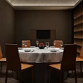 Elegant Private Dining Room Interior With Round Table Tableware And Dark Walls 3d model