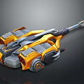 Futuristic Yellow And Gray Mechanical Device With Long Barrel And Complex Structure