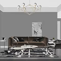 Modern Living Dining Area Interior With Wooden Walls TV Black Chair Coffee Table And Chandelier