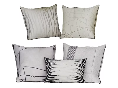 Abstract Line and Grid Design Decorative Pillows in Neutral Gray White Black Tones 3d model