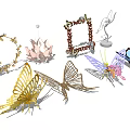Butterfly Decorative Models With Colorful Metal Pink And Blue Wing Designs And Floral Frames