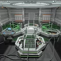 Industrial Equipment With Circular Structures Control Panels Green Railings Cables And Central Platform