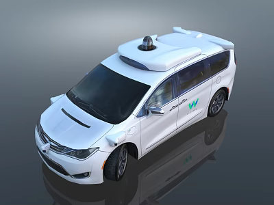 White Autonomous Minivan With Roof Mounted Sensor And Green Side Logo 3d model