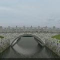 Classic Stone Arch Bridge Featuring Stone Railings Over Calm Water And Grass Banks