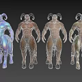 Mythical Half Human Half Goat Muscular Creature Figures In Colorful Styles