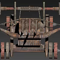 Ancient Wooden Siege Weapon With Wheeled Base Metal Components And Launch Mechanism