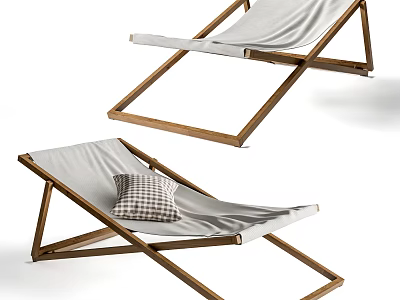Wooden Frame Lounge Chair With White Cushion And Plaid Pillow Design 3d model