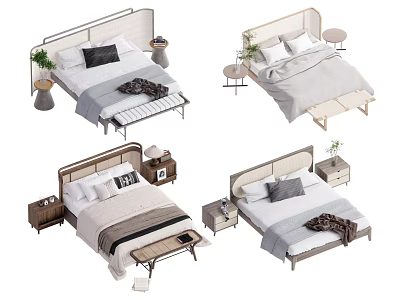 Modern Double Bed Designs With Bedside Tables Pillows And Decorative Plants 3d model
