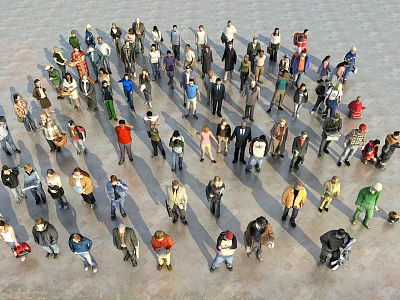 Large Group of People with Various Postures in Open Public Area 3d model