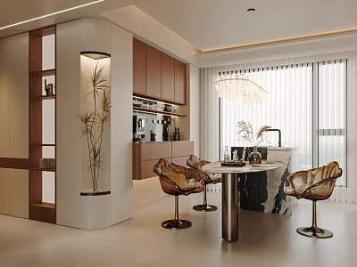 Elegant Modern Dining Room Interior With Round Table And Leather Chairs 3d model