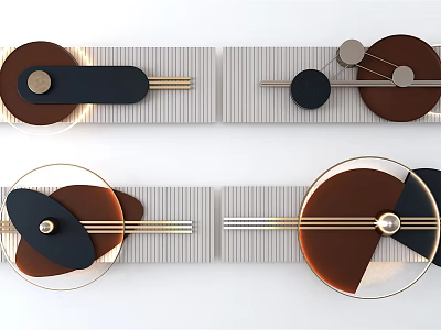 Modern Geometric Wall Decor With Circular Elements Gold Metal Lines And Brown Black Accents 3d model