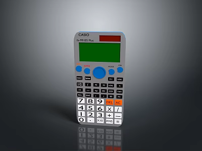 CASIO fx-82ES Calculator With Green Display And Blue Orange Buttons 3d model