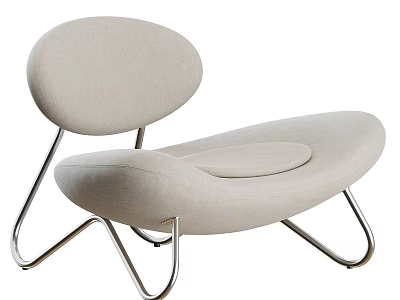 Modern Beige Upholstered Leisure Chair with Curved Seat and Metal Frame 3d model