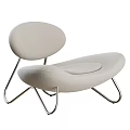 Modern Beige Upholstered Leisure Chair with Curved Seat and Metal Frame