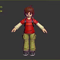 3D Model Game and Movie Character with Brown Hair Red Shirt Yellow Cargo Pants Backpack