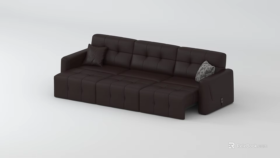 Brown Leather Casual Sofa Set With Cushioned Seats And Modular Design 3d model