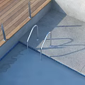 Outdoor Swimming Pool With Wooden Deck Metal Handrails And Concrete Floor
