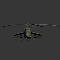 Green Military Helicopter 3D Model With Rotors Side View And Exterior